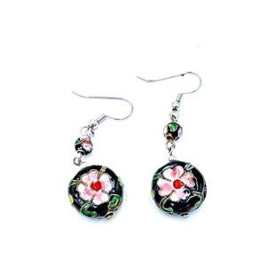 CLOISONNE FLORAL*DROP EARRINGS*HAND CRAFTED